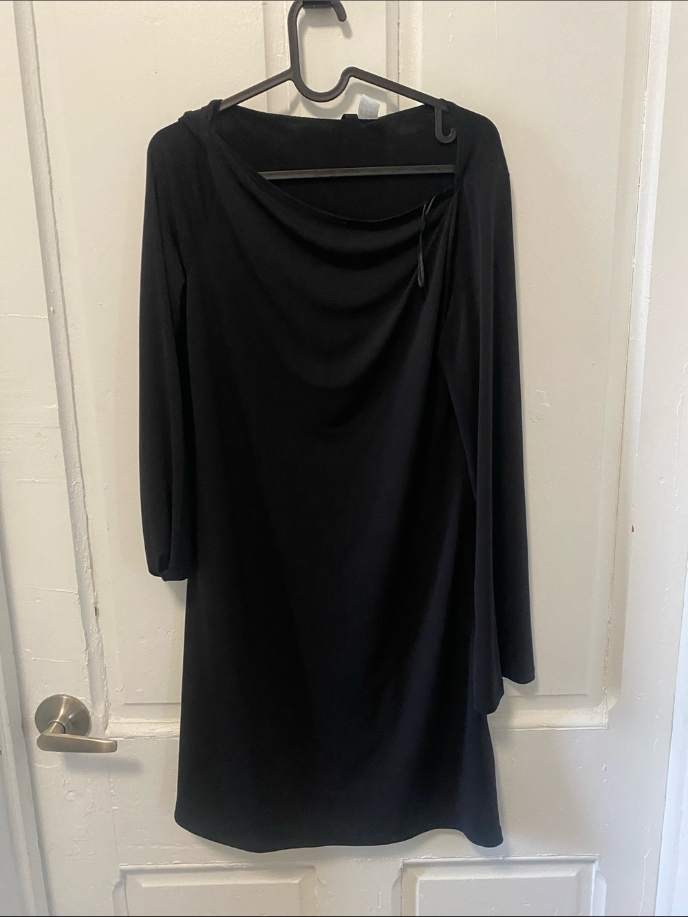 H&M Black Long-Sleeve Draped Neck Dress